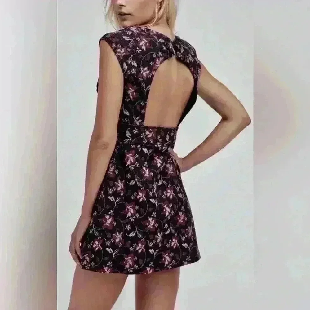 Free People Say Yes Floral Jacquard Textured Knit Mini Dress Size 4
